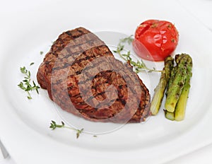 Beef steak with cooked asparagus