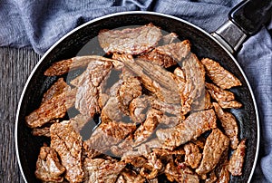 Beef steak cut into strips, minute steak