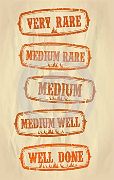 Beef steak doneness rubber stamps set