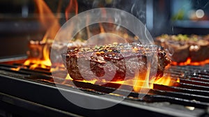 beef steak grilled in kitchen with blur background. generative AI