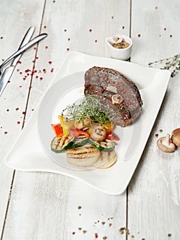 Beef steak with grilled vegetables