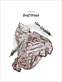 Beef steak, Hand draw sketch vector.