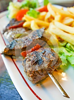 Beef steak kabobs with vegetables