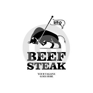 Beef Steak Logo Vintage Retro Label Graphic Design with Bull
