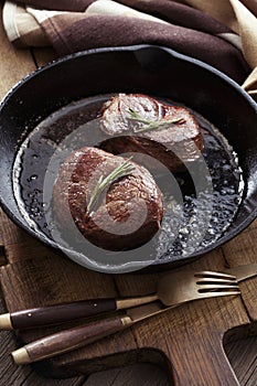 Beef steak in pan