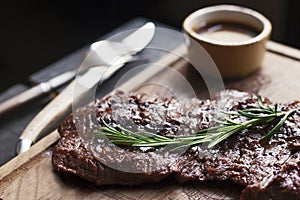 Beef steak. Piece of Grilled BBQ beef in spices