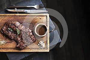 Beef steak. Piece of Grilled BBQ beef in spices