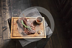 Beef steak. Piece of Grilled BBQ in spices