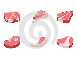 Beef steak raw meat food red fresh cut butcher uncooked chop barbecue bbq slice ingredient vector illustration