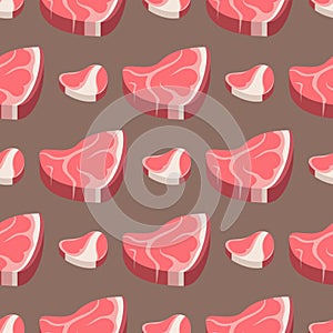 Beef steak raw meat food red fresh cut butcher uncooked chop seamless pattern ingredient vector illustration