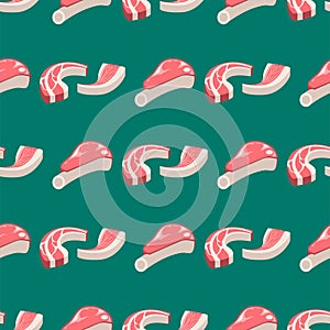 Beef steak raw meat food red fresh cut butcher uncooked chop seamless pattern ingredient vector illustration