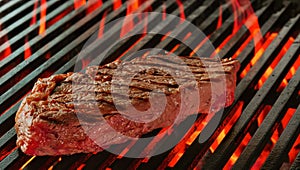 Beef steaks on the grill with flames