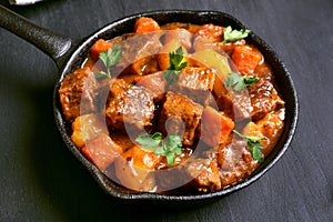 Beef stew in frying pan