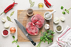 Beef stew ingredients on a kitchen table, culinary backround