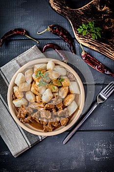 Beef stew with potatoes dumplings