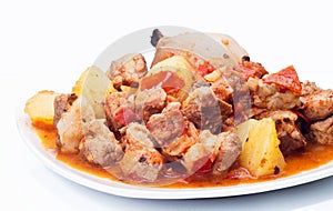 Beef stew, potatoes and onion