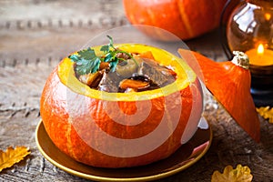 Beef stew in pumpkin