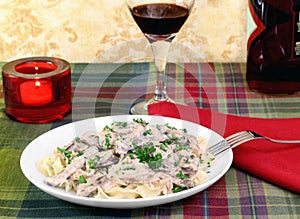 Beef Stroganoff and egg noodles