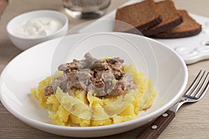 Beef Stroganoff with mashed potato