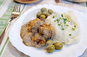 Beef Stroganoff and mashed potatoes