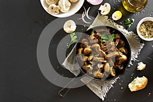 Beef stroganoff with mushrooms, top view