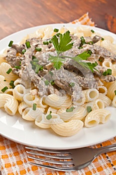 Beef Stroganoff with pasta