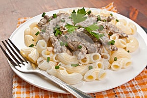 Beef Stroganoff with pasta