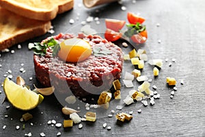 Beef tartare with egg yolk