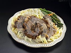 Beef tips with wine mushroom sauce