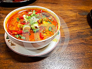 Beef Tongseng food, an Indonesian dish made from boiled beef in a curry-like sauce or soup with vegetables