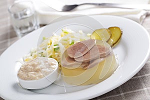 Beef tongue aspic and salad