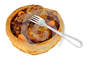 Beef and vegetable stew in a Yorkshire pudding