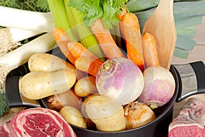 Beef and vegetables for the preparation of pot-au-feu