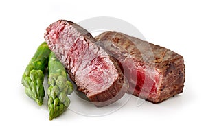 Beef wagyu steak meat with asparagus isolated on wight background