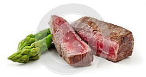 Beef wagyu steak meat with asparagus isolated on wight background