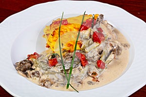 Beefstroganoff with pickled cucumbers