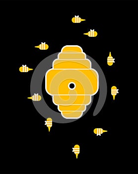 Beehive and bees. Home for bee cartoon style