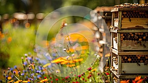 The Beehive Haven: Buzzing Colonies Nestled in the Grass photo