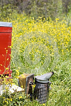 A beehive man-made structure to house a honey bee nest in Greek fields