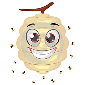 Beehive Mascot with Flying Bees around