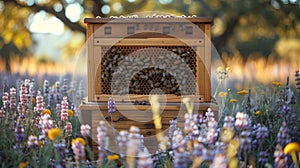 Beehive Surrounded by Field of Flowers