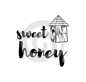 Beehive. Sweet honey badge. Vintage Illustration Vector