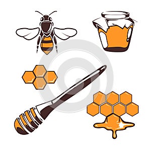 Beekeeper, bee, honey vector design elements isolated over white