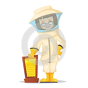 Beekeeper. Bee uly. Apiary. Bee garden. Vector flat cartoon illustration