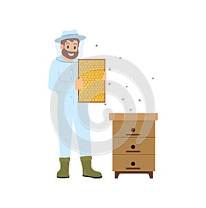 Beekeeper Farming Person Bees Vector Illustration