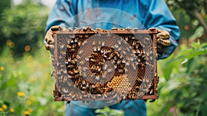 The bees on honeycomb frame.AI generated image