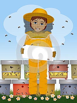 Beekeeper man and bees