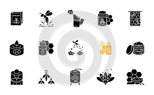 Beekeeping black glyph icons set on white space