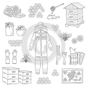 Beekeeping equipment collection vector