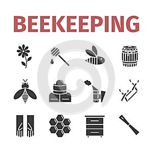 Beekeeping icon set. Honey signs. Vector illustration.